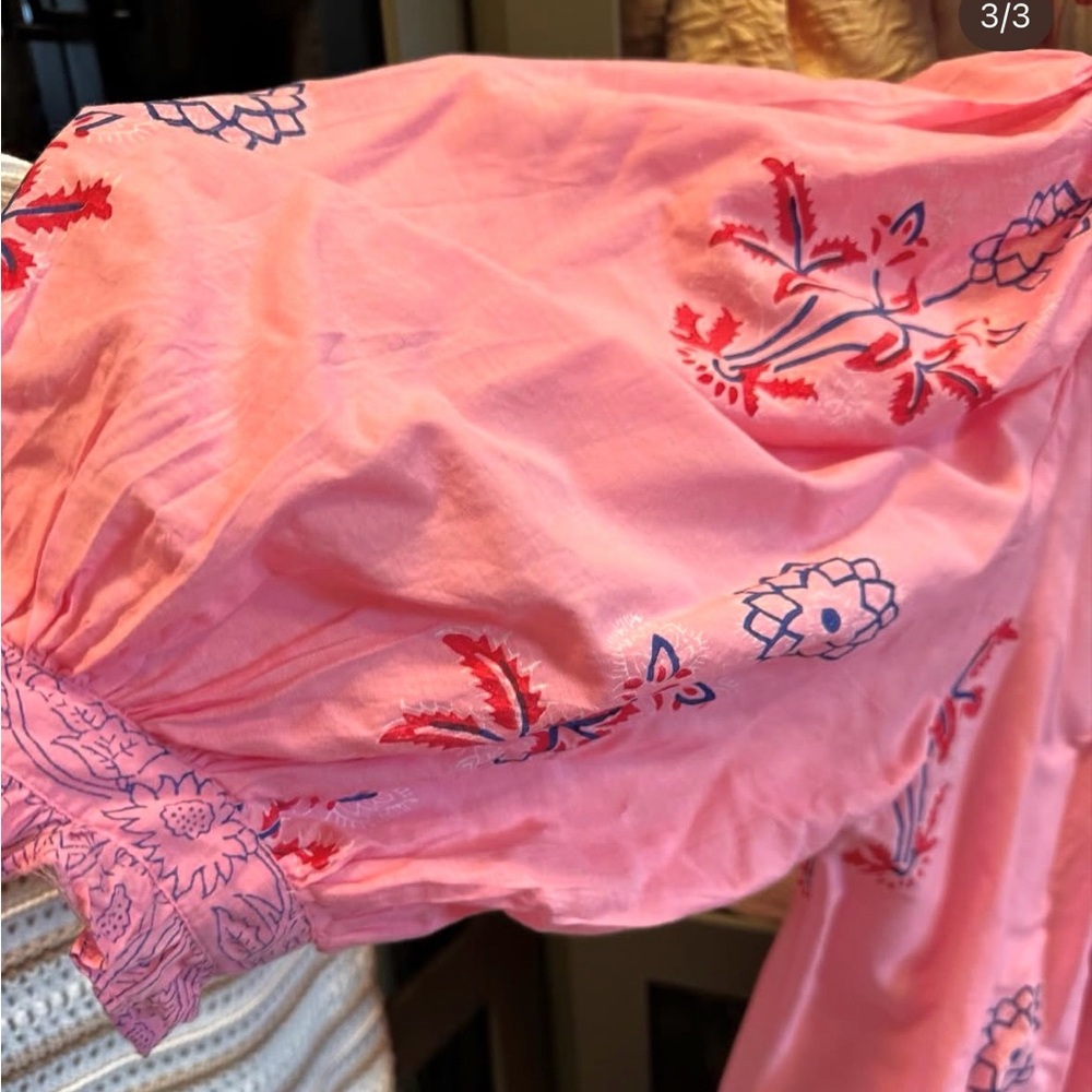 Oliphant Pink Ruffled Embroidered Top - Picture 3 of 3